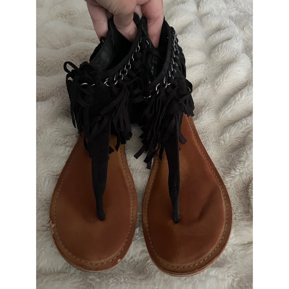Womens Black Fringe Chain Gladiator Sandals NRSA0005-001 Size 9.5